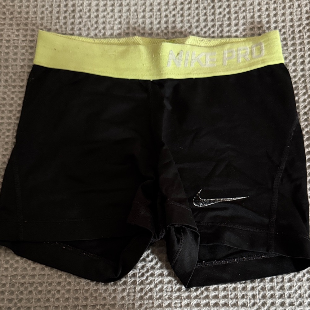 Nike Pro Black Spandex with Neon Yellow Waistband